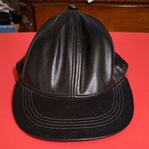 VTG Genuine Leather Black Baseball Cap